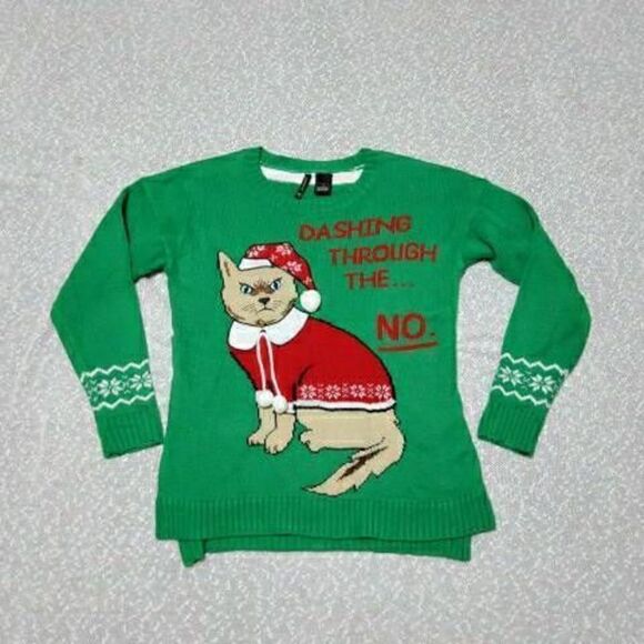 UGLY CHRISTMAS SWEATER New Directions Sassy Cat Lady SMALL - Picture 1 of 9